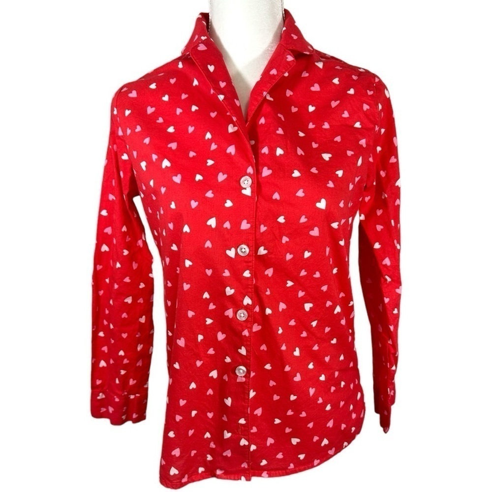 🌸Old Navy- Red Heart Print Button Down Long Sleeve Shirt- Size XS